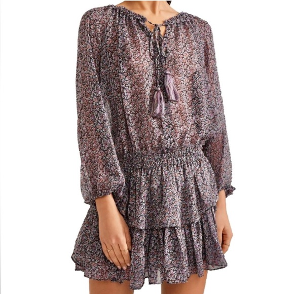 LoveShackFancy Silk Chiffon Floral Popover Ruffled
Tassel Mini Dress XS - Picture 6 of 7